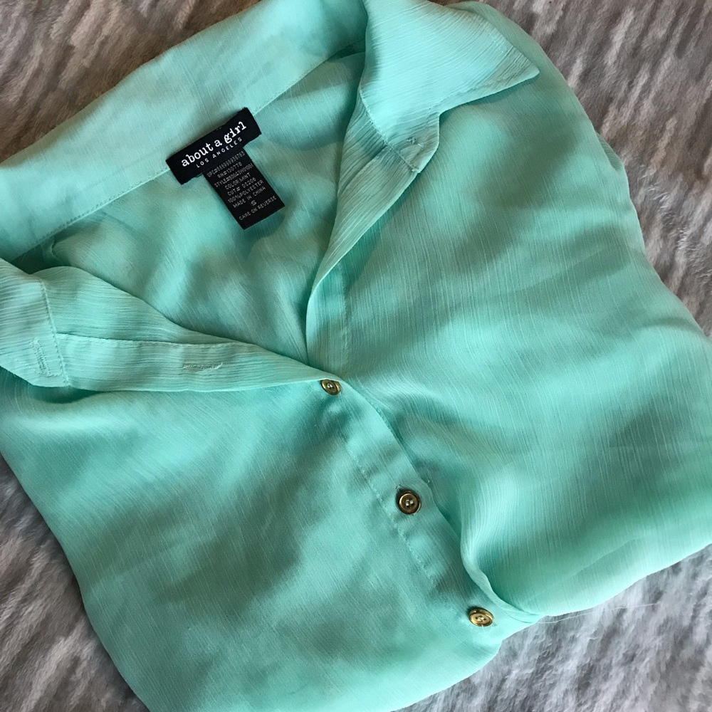 Mint Green Sheer Button Down Top